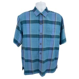Tommy Bahama Silk Button Up Shirt Plaid Short Sleeve Original Fit‎ L/G #1213